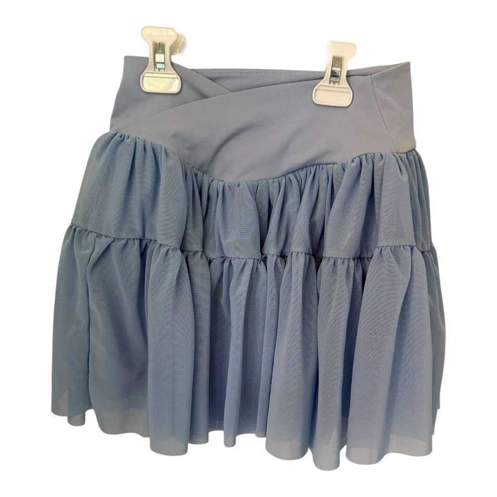 3/$20 S Dusty Blue Tiered Ruffle Mini Skirt Flowy Boho Chic Trendy Festival